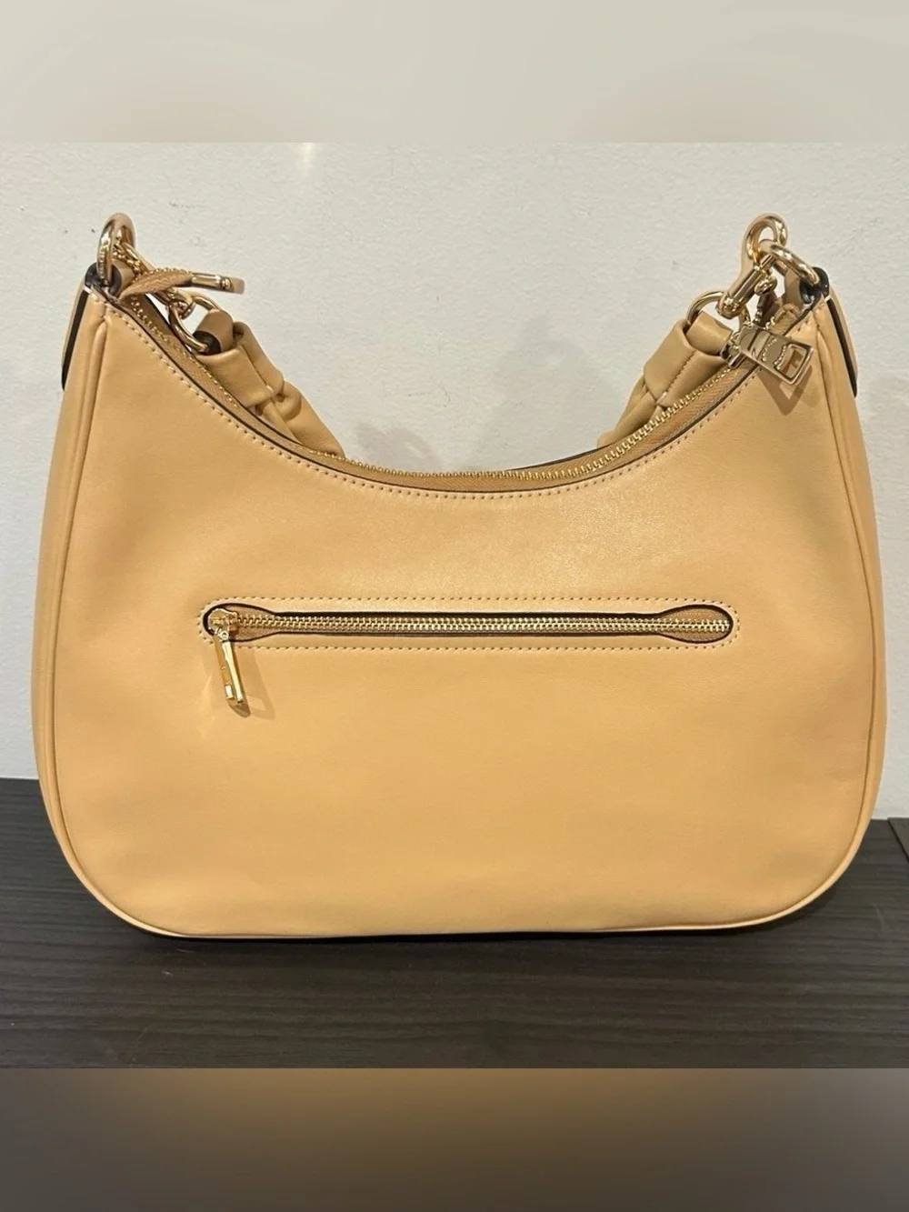 Coach Teri Hobo Tan Ruched-Handle Shoulder Bag with Gold Hardware